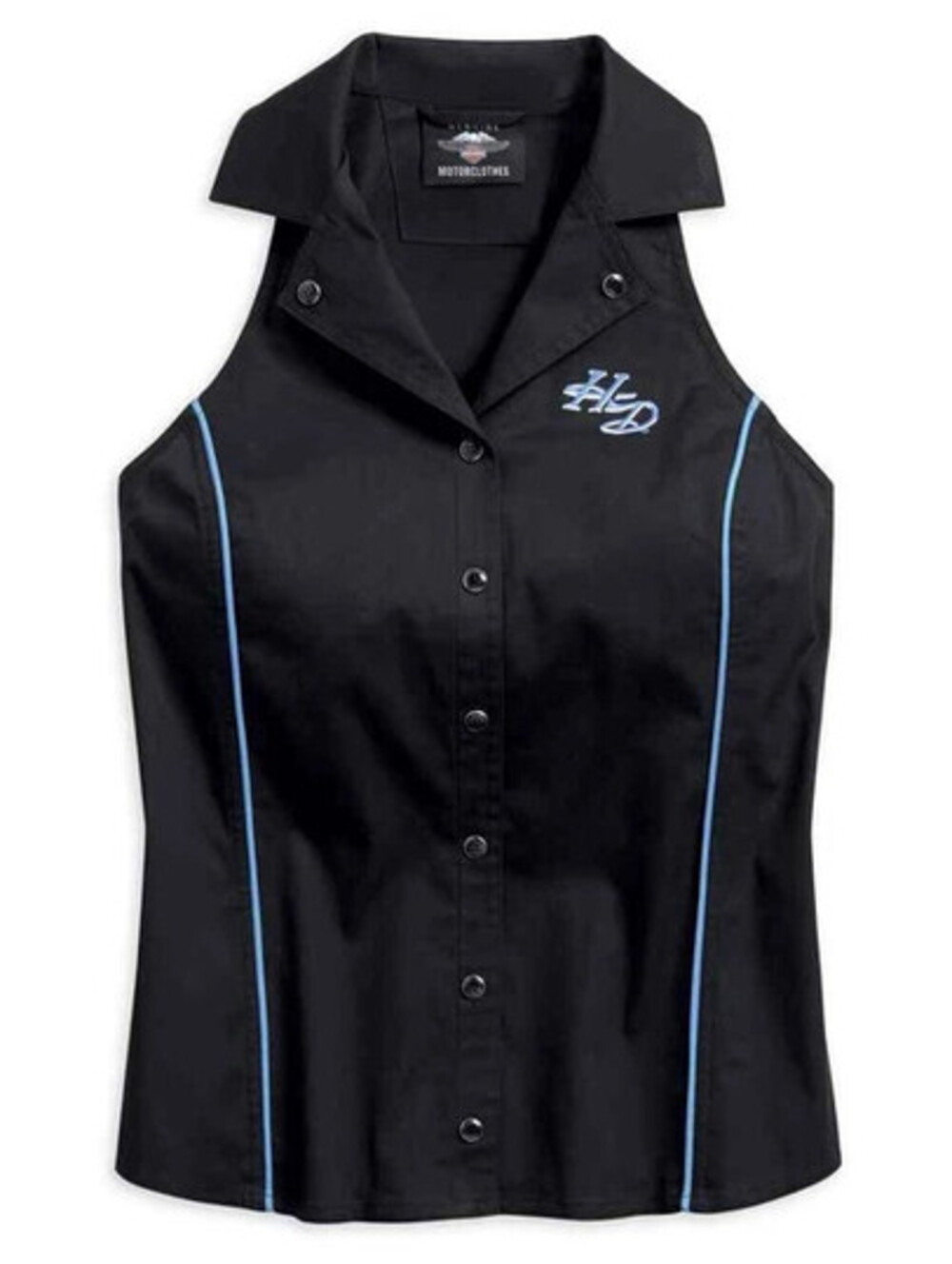Harley Davidson XL Black Snap Front Contrast Piping Tank Top Shirt 96216-18VW